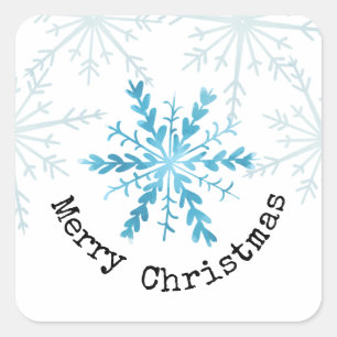 Frohe Weihnachten Hübscher Blauer Schneeflocke Quadratischer Aufkleber