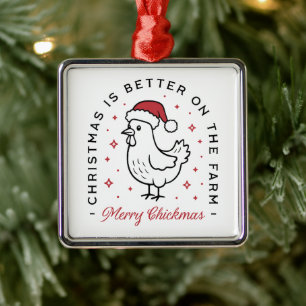 Frohe Weihnachten Huhn lustig Bauernhof Tier Ornament Aus Metall