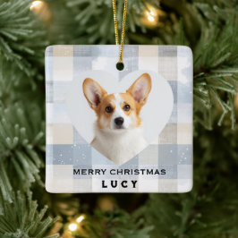 Frohe Weihnachten Hund Herzförmiger Foto-Schmuck Keramikornament