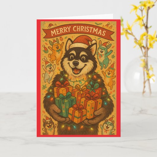 Frohe Weihnachten Hund Karte (Gelbe Blume)