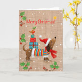 Frohe Weihnachten, Hund mit Geschenken auf seinem Karte (Gelbe Blume)