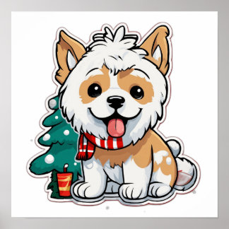Frohe Weihnachten Hund mit Kaffeetasse | Süße Feie Poster