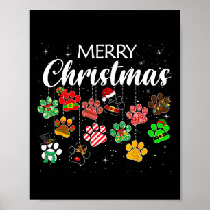 Frohe Weihnachten Hund Pfotenabdruck Buffalo Plaid Poster