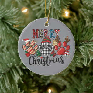 Frohe Weihnachten Hunde Hundemama Pfoten  Keramik Ornament