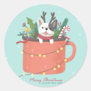 Frohe Weihnachten: Hunde Illustration Art Runder Aufkleber