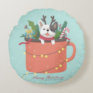 Frohe Weihnachten: Hunde Illustration Art Rundes Kissen
