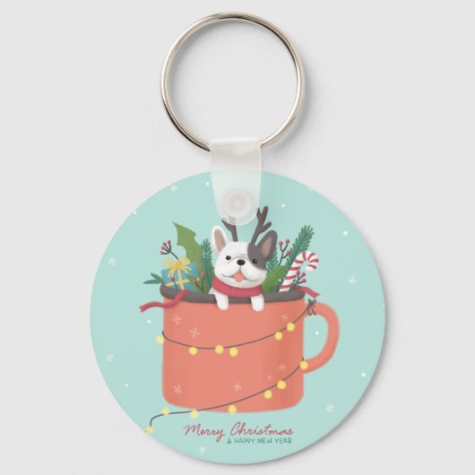 Frohe Weihnachten: Hunde Illustration Art Schlüsselanhänger (Vorderseite)