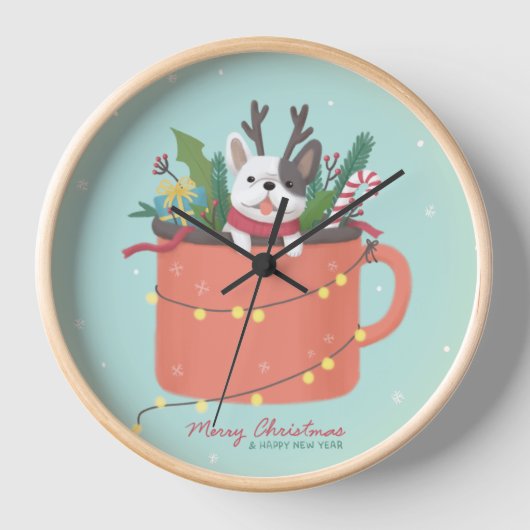 Frohe Weihnachten: Hunde Illustration Art Uhr (Vorderseite)
