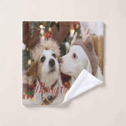 Frohe Weihnachten, Hunde in Liebe Badhandtuch Set (Waschlappen)