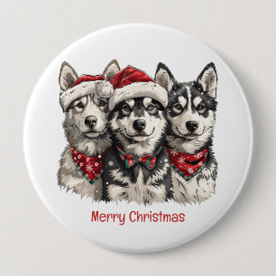 Frohe Weihnachten Husky Hunde Button