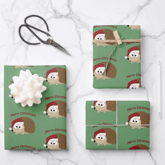 Frohe Weihnachten! Igel Geschenkpapier Set (Vorderseite)