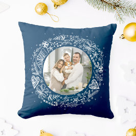 Frohe Weihnachten Ihr Foto Gold Kranz Dunkel Kissen