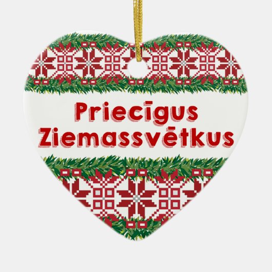 Frohe Weihnachten II Priecīgus Ziemassvētkus Keramikornament (Vorne)