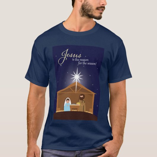 Frohe Weihnachten Illustrierte Krippe Szene T-Shirt (Vorderseite)