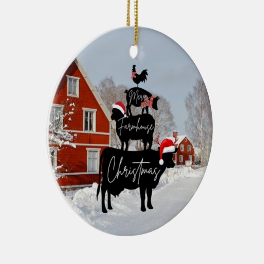 Frohe Weihnachten im Bauernhof, Landtiere Keramik Ornament (Rechts)