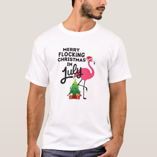 Frohe Weihnachten im Juli Funny Pink Flamin T-Shirt (Vorderseite)