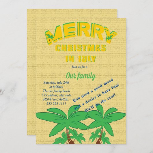 Frohe Weihnachten im Juli Party Einladung (Vorne/Hinten)