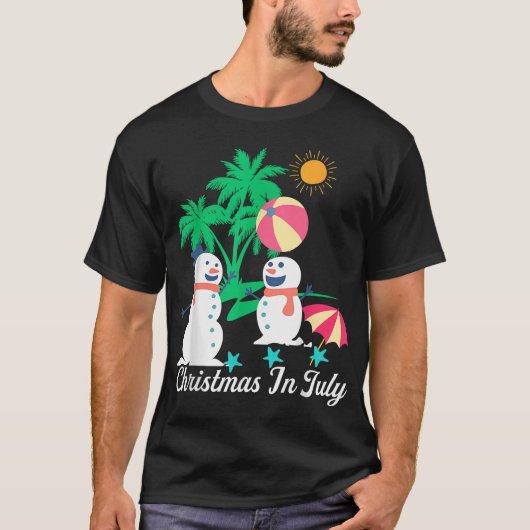 Frohe Weihnachten im Juli Snowman Tjirts Dekoratio T-Shirt (Vorderseite)