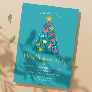 Frohe Weihnachten im Juli Tropischer Korallenbaum  Einladung