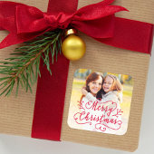 Frohe Weihnachten im Red Script Holiday Foto Quadratischer Aufkleber