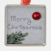 Frohe Weihnachten im Schnee geschrieben Ornament Aus Metall (Vorne)