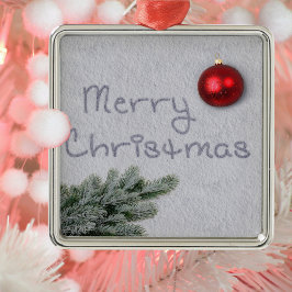 Frohe Weihnachten im Schnee geschrieben Ornament Aus Metall