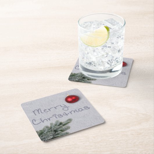 Frohe Weihnachten im Schnee geschrieben Rechteckiger Pappuntersetzer (Vor Ort)