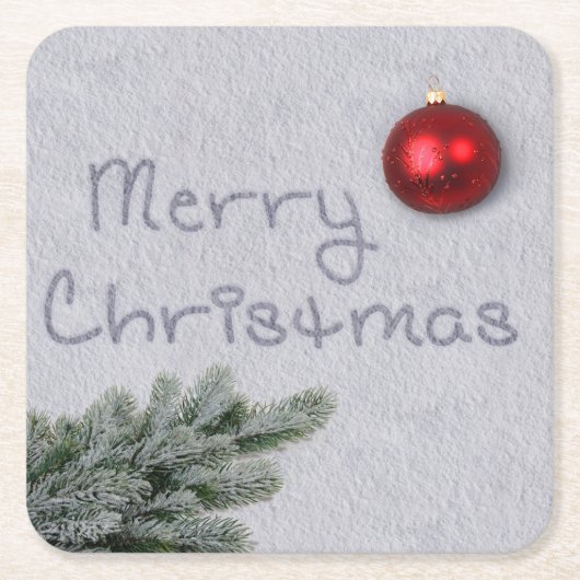 Frohe Weihnachten im Schnee geschrieben Rechteckiger Pappuntersetzer (Vorderseite)