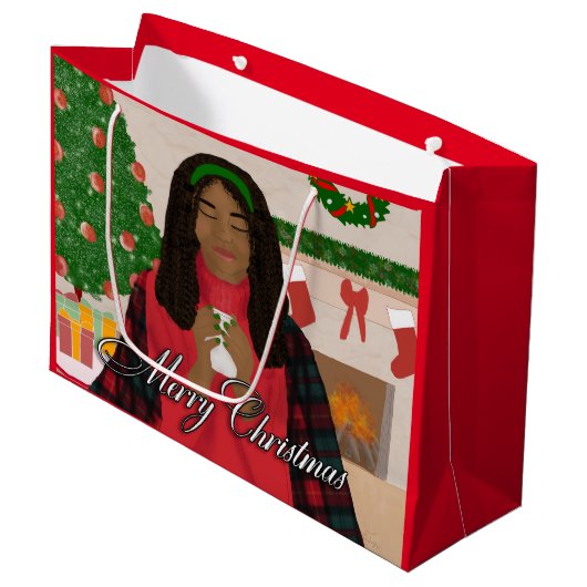 Frohe Weihnachten im Schnee Große Geschenktüte (Vorderseite Schrägansicht)