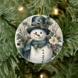 Frohe Weihnachten im Schneemann Keramik Ornament