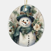 Frohe Weihnachten im Schneemann Keramik Ornament (Links)