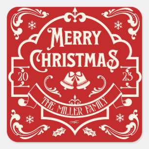 Frohe Weihnachten im Vintage-Stil Design Quadratischer Aufkleber