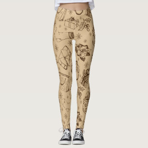 Frohe Weihnachten im Vintage-Stil Muster handgezei Leggings