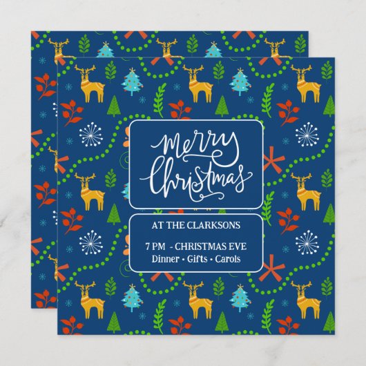Frohe Weihnachten im Wald | Blau Einladung (Vorne/Hinten)