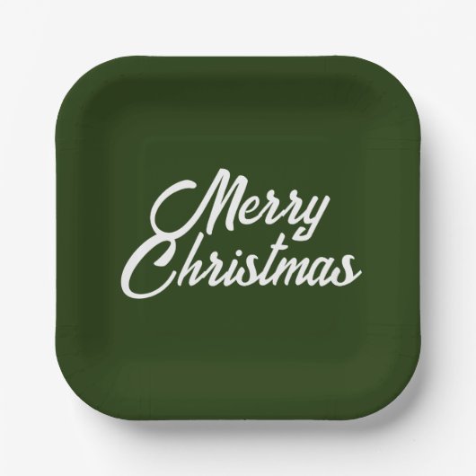 Frohe Weihnachten im Wald/Dunkelgrün Pappteller (Vorderseite)