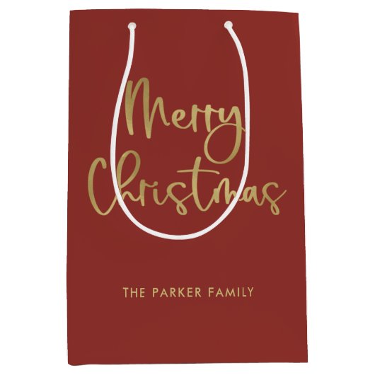 Frohe Weihnachten | Imitate Gold in Lässiger Schri Mittlere Geschenktüte (Vorderseite)