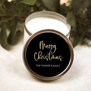 Frohe Weihnachten   Imitate Gold in Lässiger Schw Runder Aufkleber