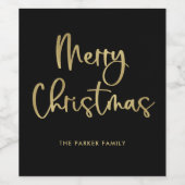 Frohe Weihnachten | Imitate Gold Lässige Schrift a Weinetikett (Einzelnes Label)
