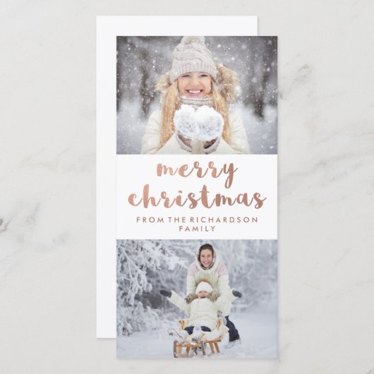 Frohe Weihnachten | Imitate Rose Gold mit zwei Fot (Vorne/Hinten)