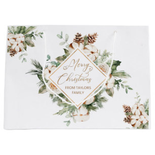 Frohe Weihnachten immergrüne geometrische Rahmen Große Geschenktüte