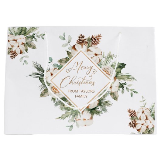 Frohe Weihnachten immergrüne geometrische Rahmen Große Geschenktüte (Vorderseite)