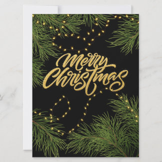 Frohe Weihnachten Immergrüne Zweige und Lichter Karte