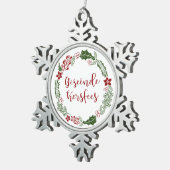 Frohe Weihnachten in Afrikaans Geseënde Kersfees Schneeflocken Zinn-Ornament (Rechts)