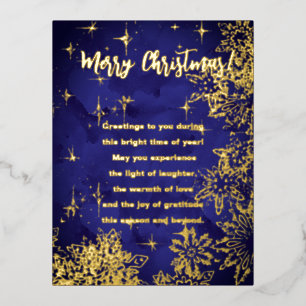 Frohe Weihnachten in Blau mit Schneeflocken und St Folien Feiertagspostkarte