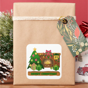 Frohe Weihnachten in der Nähe von Feuerfeuer Weihn Quadratischer Aufkleber