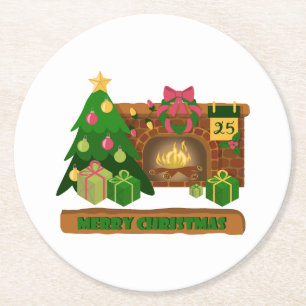Frohe Weihnachten in der Nähe von Feuerfeuer Weihn Runder Pappuntersetzer