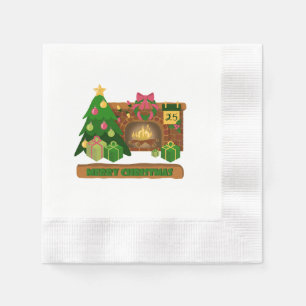 Frohe Weihnachten in der Nähe von Feuerfeuer Weihn Serviette