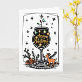 Frohe Weihnachten in einem Weinglas Karte (Gelbe Blume)