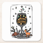 Frohe Weihnachten in einem Weinglas Rechteckiger Pappuntersetzer (Vorderseite)