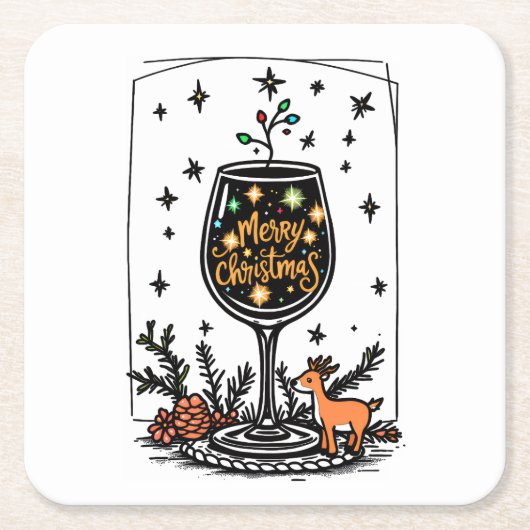 Frohe Weihnachten in einem Weinglas Rechteckiger Pappuntersetzer (Vorderseite)